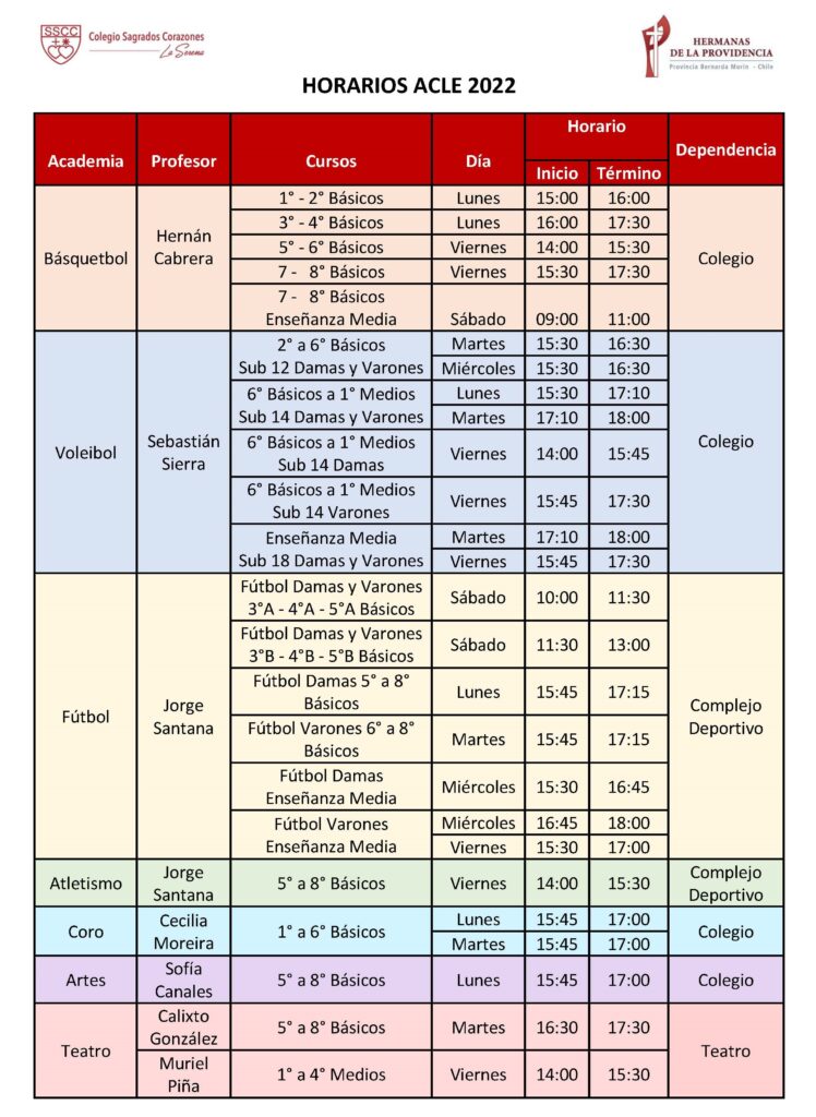 HORARIO ACLE 2022