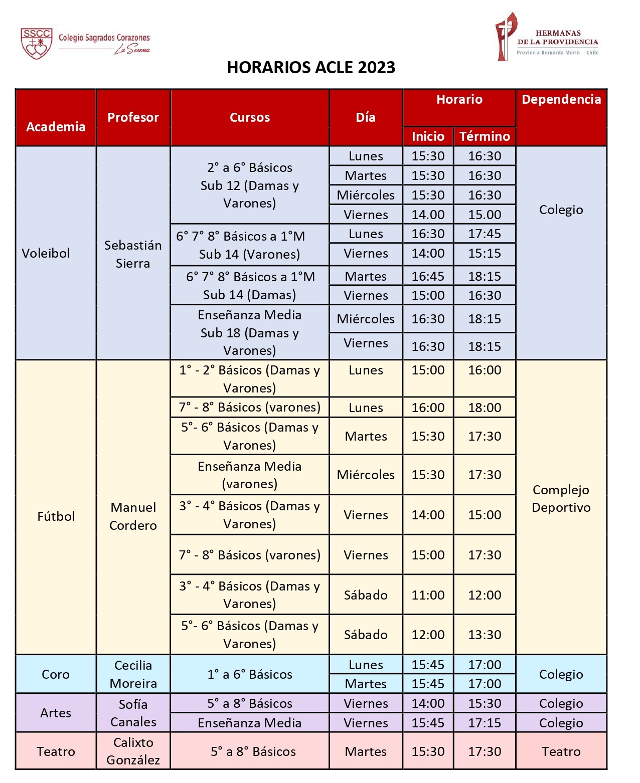 Horarios ACLE 2023